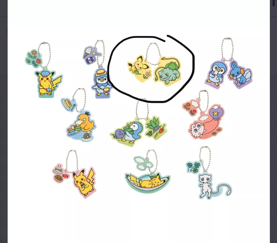 Pokemon Acrylic Charm Keychain Nonbiri Relax Life Pichu And Bulbasaur