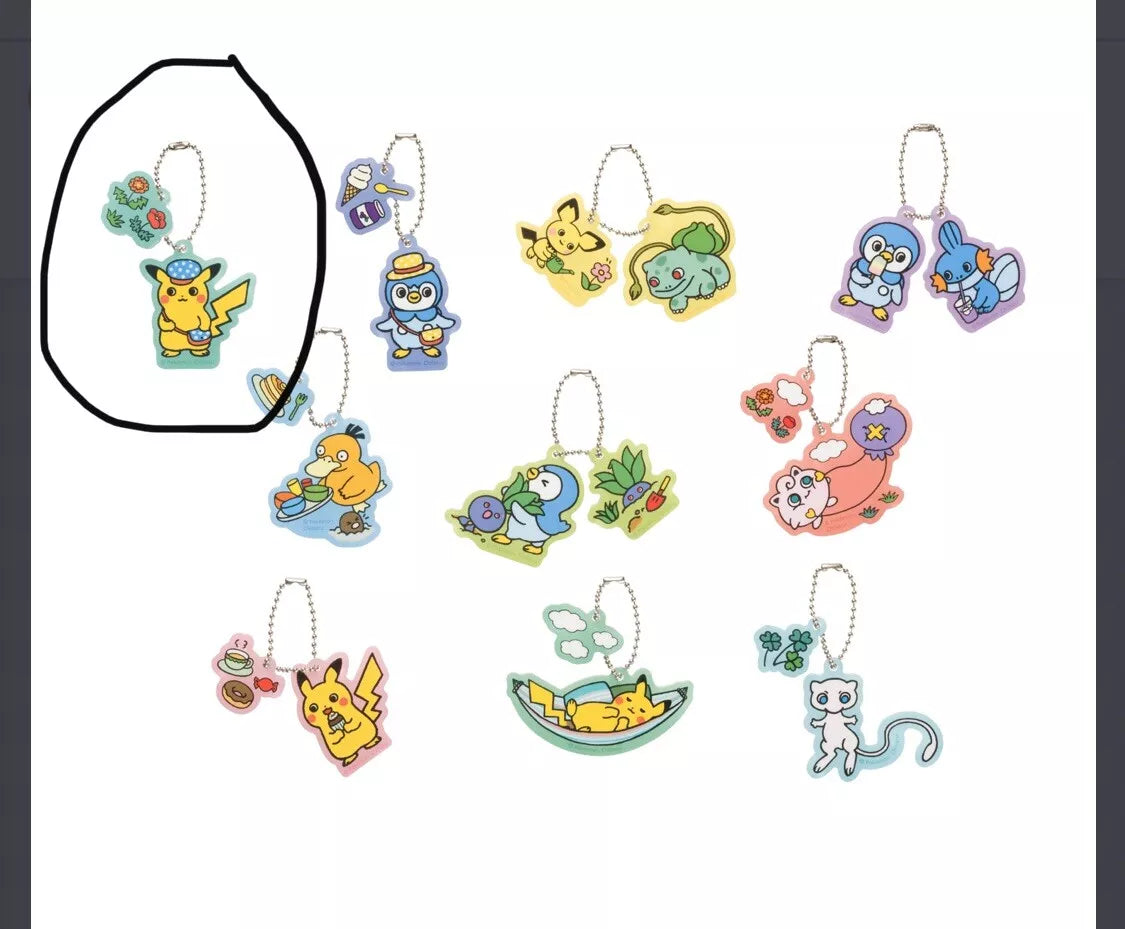 Pokemon Acrylic Charm Keychain Nonbiri Relax Life Pikachu In Hat