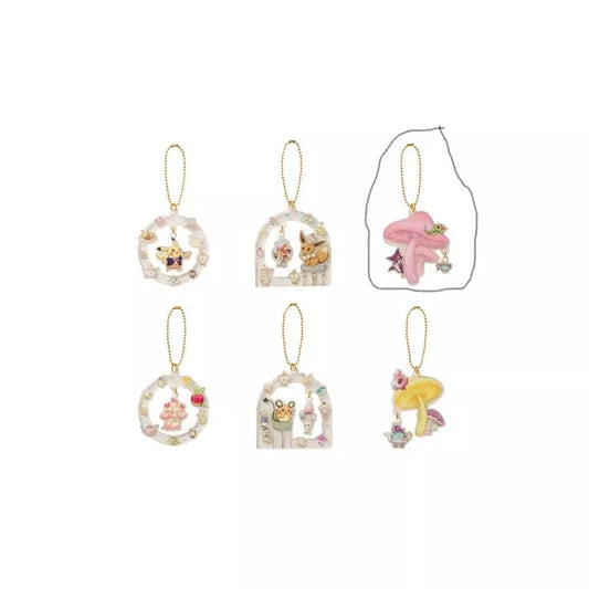 Pokemon Center Japan Acrylic Charm Keychain Mysterious Tea Party Caterpie & Sinistea & Purrloin