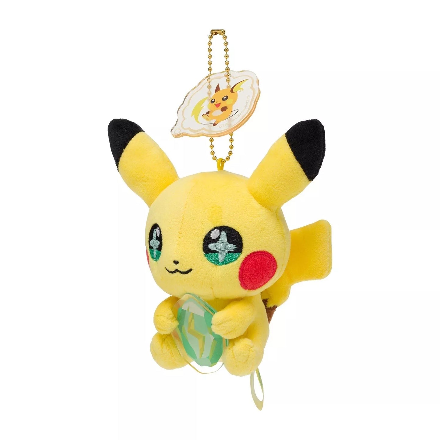 Pokemon Center Japan Pikachu Holding Stone Evolve Raichu Plush Keychain